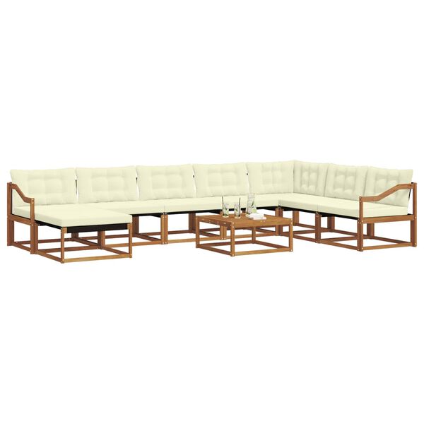 vidaXL Set vanjskih sofa 9 pcs Prirodna i krem Čvrsto drvo akacije