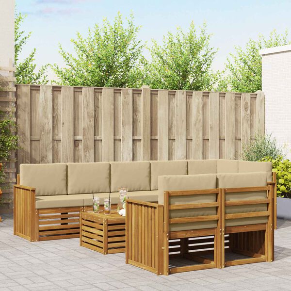 vidaXL Setovi sofa s jastukom 9 pcs Prirodna i bež Čvrsto drvo akacije