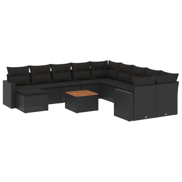 vidaXL 12-dijelni set vrtnih sofa od poliratana s jastucima crni