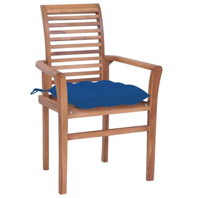 vidaXL Blagovaonske stolice s plavim jastucima 8 kom masivna tikovina