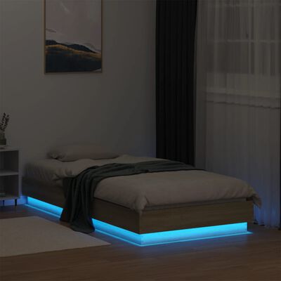 vidaXL Okvir kreveta s LED svjetlima boja hrasta sonome 90 x 190 cm