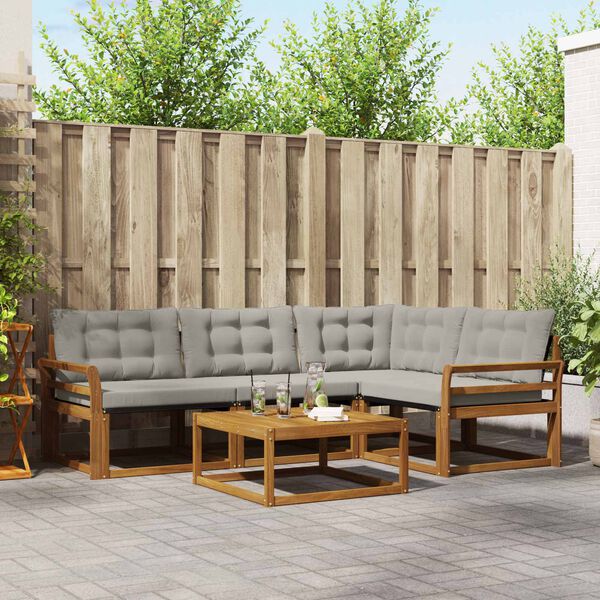 vidaXL Set vanjskih sofa s jastukom 5 pcs Prirodna i svijetlo siva