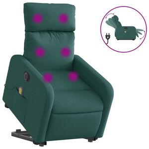 vidaXL Električni masažni naslonjač na podizanje tkanina tamnozeleni