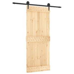 vidaXL Klizna vrata Prirodna i crna 85 x 210 cm Čvrsta borovina