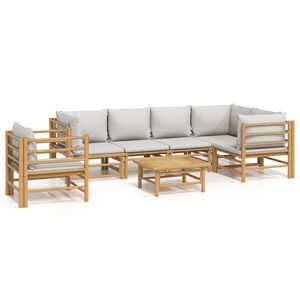 vidaXL 7-dijelna vrtna garnitura od bambusa sa svjetlosivim jastucima