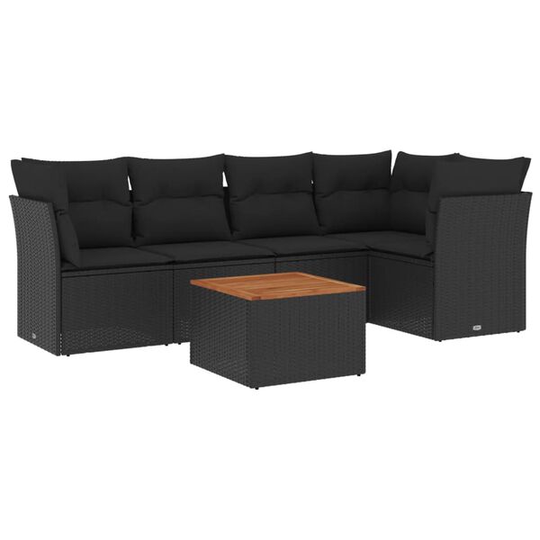 vidaXL 6-dijelni set vrtnih sofa s jastucima crni od poliratana