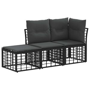 vidaXL Set vanjskih sofa s jastukom 3 pcs Crna Poliester