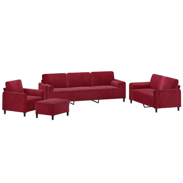 vidaXL 4-dijelni set sofa s jastucima crvena boja vina bar&scaron;unasti