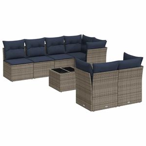 vidaXL 8-dijelni set vrtnih sofa od poliratana s jastucima sivi