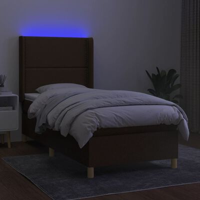 vidaXL Krevet box spring s madracem LED tamnosmeđi 80 x 200 cm tkanina