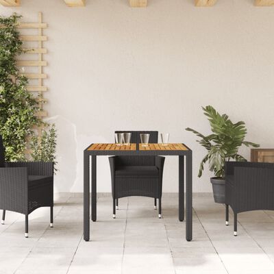 vidaXL Vrtni stol s pločom od drva bagrema crni 90x90x75 cm poliratana