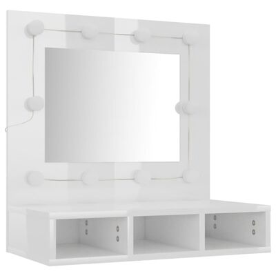 vidaXL Ormarić s ogledalom i LED svjetlima sjajni bijeli 60x31,5x62 cm