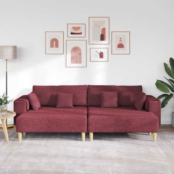 vidaXL Sofa s jastukom 3 pcs Vinska crvena tkanina