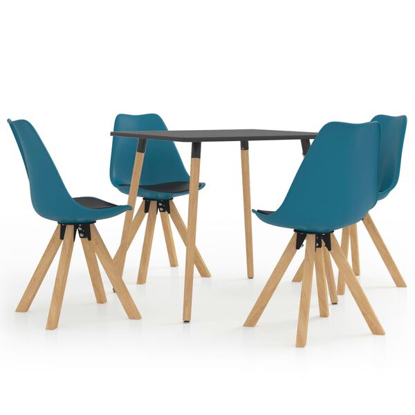 vidaXL 5-dijelni blagovaonski set crno-tirkizni