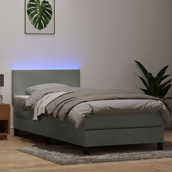 vidaXL Box Spring krevet s madracem i LED svjetlosivi 100x210 cm bar&scaron;unasti