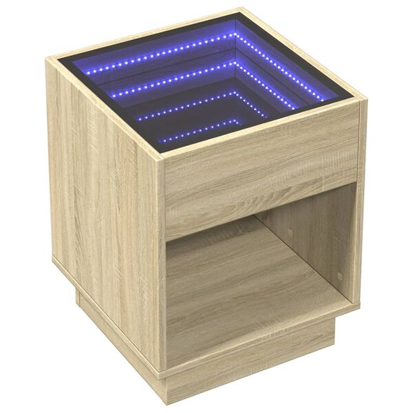 vidaXL Stolić s beskonačnim LED svjetlima boja hrasta 40x40x50 cm