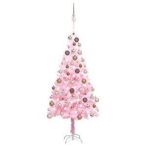 vidaXL Umjetno osvijetljeno božićno drvce s kuglicama rozo 180 cm PVC