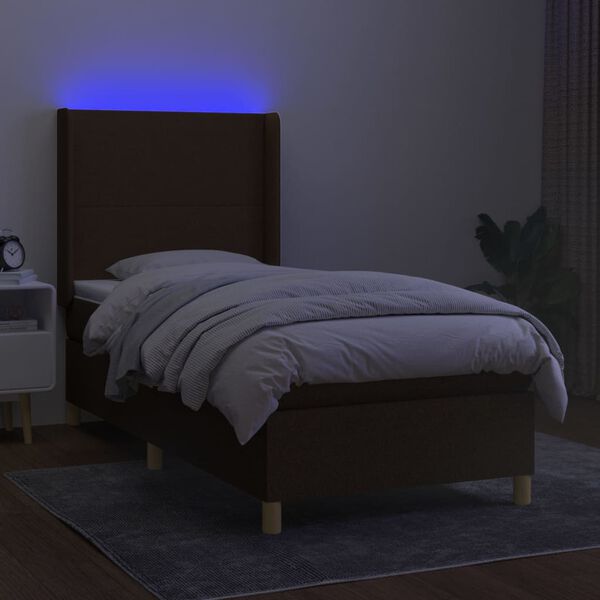 vidaXL Krevet box spring s madracem LED tamnosmeđi 100x200 cm tkanina