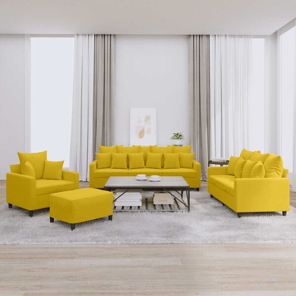 vidaXL 4-dijelni set sofa s jastucima žuti bar&scaron;unasti