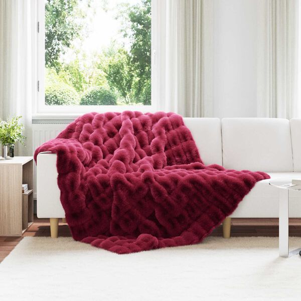 vidaXL Lažni zec deka 4 pcs Bordeaux Crvena 150 x 220 cm Poliester