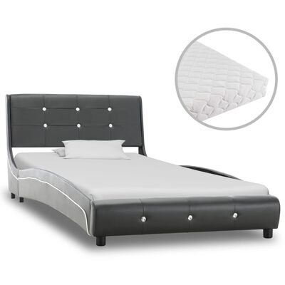 vidaXL Krevet od umjetne kože s madracem sivi 90 x 200 cm