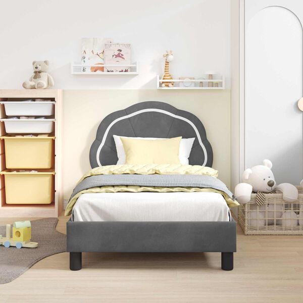 vidaXL Krevet za djecu s uzglavljem Tamno siva 80 x 160 cm Baršun