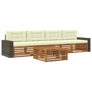 vidaXL Set vanjskih sofa 5 pcs Prirodna i krem Čvrsto drvo akacije