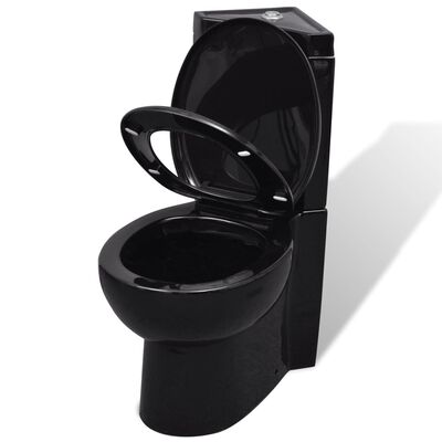 vidaXL Keramička toaletna školjka kutna crna