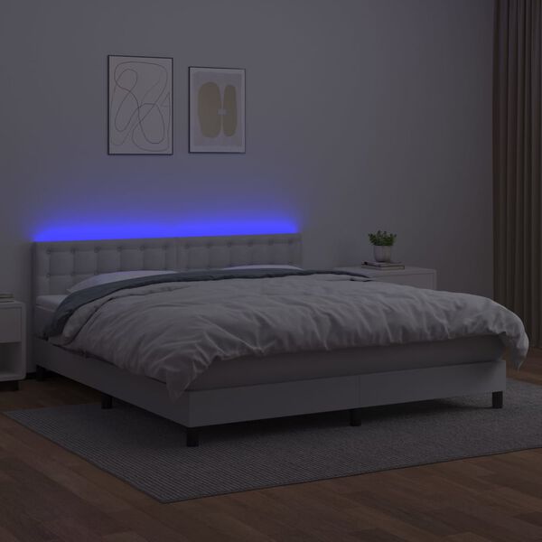 vidaXL Krevet box spring s madracem LED bijeli 180x200 cm umjetna koža