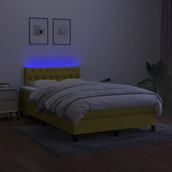 vidaXL Krevet box spring s madracem LED zeleni 120 x 200 cm od tkanine