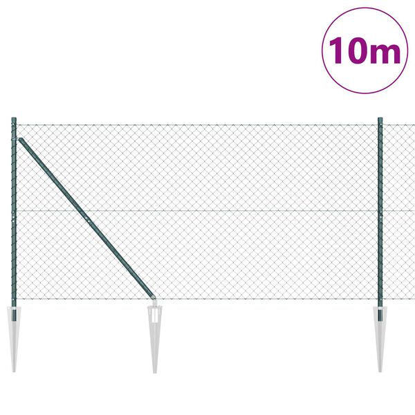 vidaXL Ograda od lanca s stupovima Zelena 1.4 x 10 m Čelik