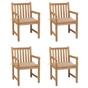 vidaXL Vrtne stolice s bež jastucima 4 kom od masivne tikovine