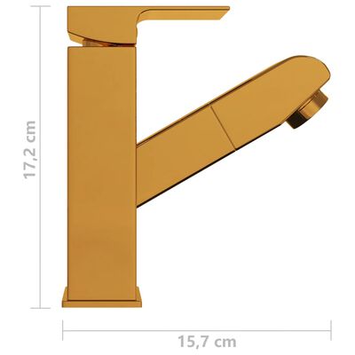 vidaXL Slavina za umivaonik s funkcijom izvlačenja zlatna 157 x 172 mm