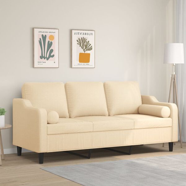 vidaXL Trosjed s jastucima krem 180 cm od tkanine
