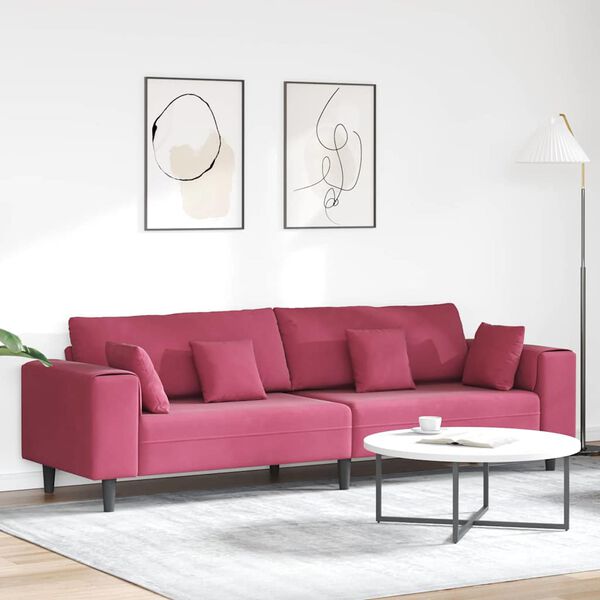 vidaXL Sofa s jastukom Vinska crvena 250 x 77 x 76 cm Baršun