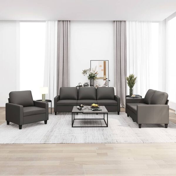 vidaXL 3-dijelni set sofa s jastucima sivi od umjetne kože