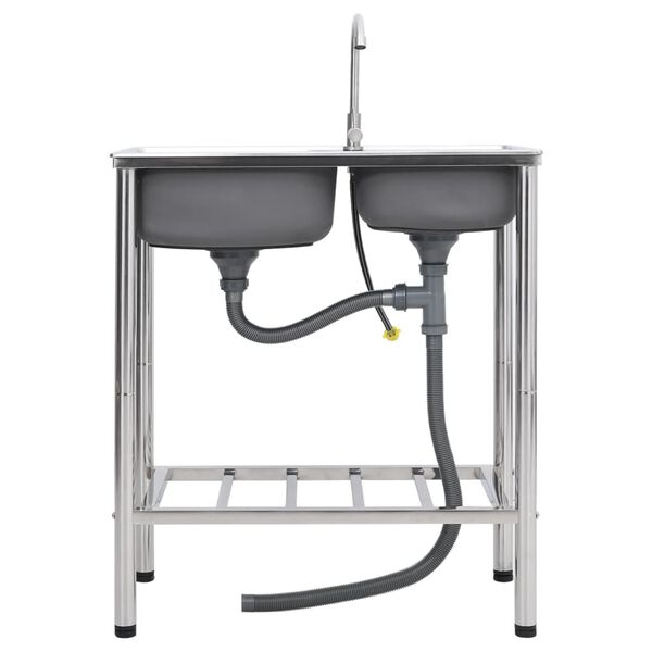 vidaXL Sudoper za kampiranje s 2 kadice i slavinom nehrđajući čelik