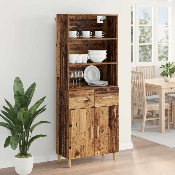 vidaXL Highboard Staro drvo 69,5 x 32,5 x 180 cm Konstruirano drvo