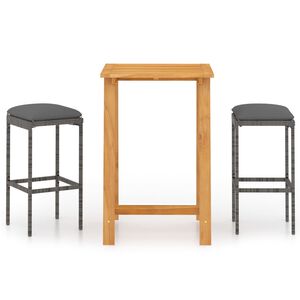 vidaXL 3-dijelni vrtni barski set s jastucima sivi