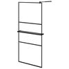 vidaXL Pregrada za tu&scaron; s policom crna 90x195 cm staklo ESG i aluminij