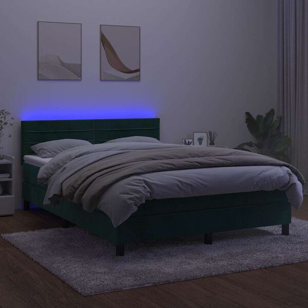 vidaXL Krevet box spring s madracem LED tamnozeleni 140x190 cm bar&scaron;un