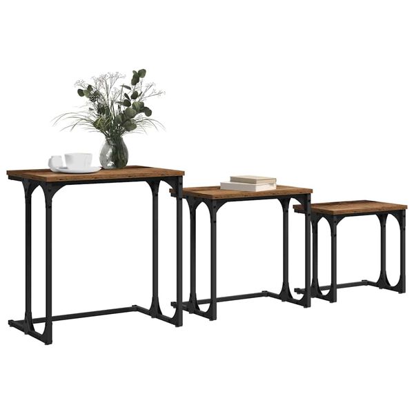 vidaXL Gnezdeći Kafić 3 pcs Staro drvo 50.5 x 35 x 53 cm