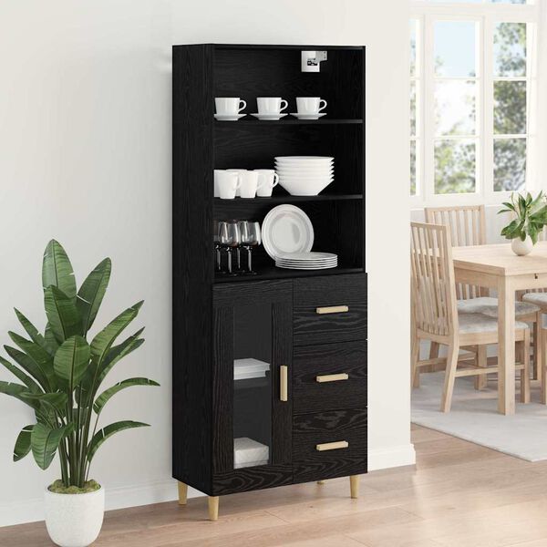vidaXL Highboard Crni hrast 69,5 x 32,5 x 180 cm Konstruirano drvo