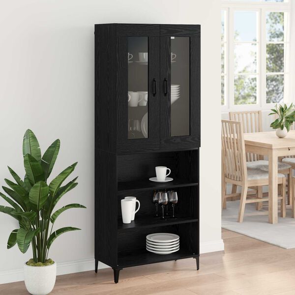 vidaXL Highboard Zidne Crni hrast 69,5 x 34 x 180 cm Konstruirano drvo