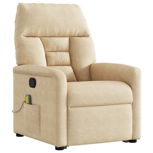 vidaXL Masažni naslonjač na podizanje krem od mikrovlakana