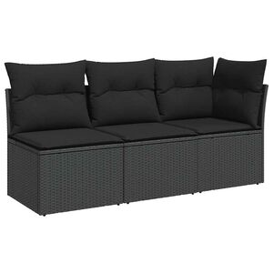 vidaXL Vrtna sofa s jastucima za 3 osobe, crna, poliratan
