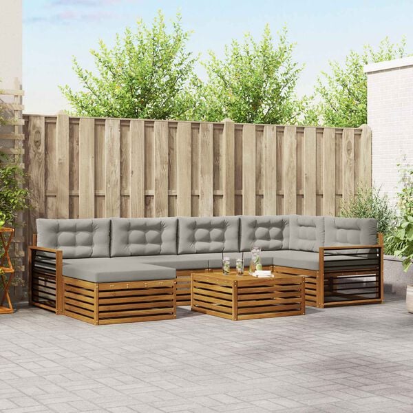 vidaXL Set vanjskih sofa s jastukom 7 pcs Prirodna i svijetlo siva