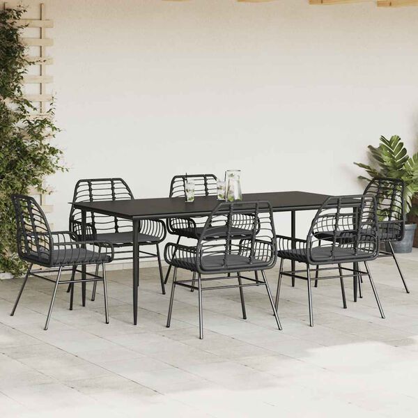 vidaXL 7-dijelni vrtni blagovaonski set s jastucima, crno