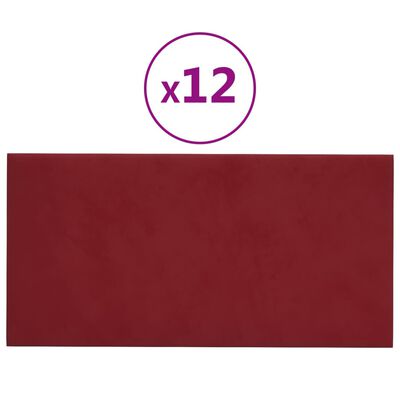 vidaXL Zidne ploče baršunaste 12 kom boja vina 30 x 15 cm 0,54 m²