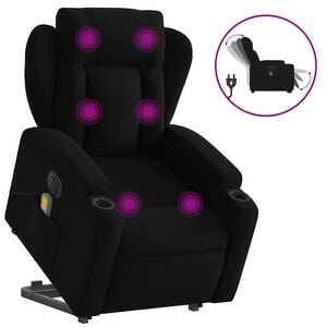 vidaXL Električni masažni naslonjač na podizanje od tkanine crni